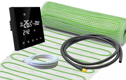 ew direkt Komplett-Set elektrische Fußbodenheizung UltraPro 160 für Fliesen, Naturstein mit Thermostat RT-50 schwarz (20 m² - 0,5 x 40 m)