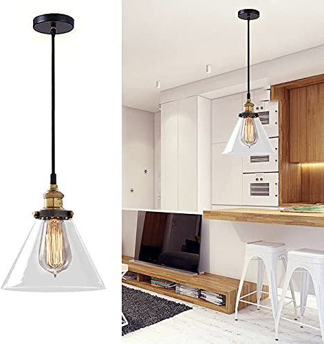 Suspension Luminaire Lustre Industrielle Abat-jour Verre Vintage Edison E27 Plafonnier Rétro Câble Réglable Éclairage de Plafond pour Salle à Manger Salon Chambre Restaurant Cuisine