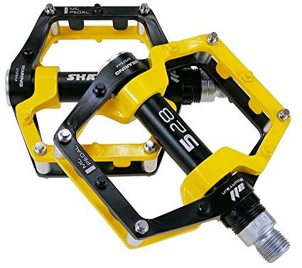 shanmashi Schwarz Gelb 528 Mountainbike MTB Pedale Aluminium Fahrrad BMX Flat Pedal mit Abnehmbaren Anti-Rutsch-Stollen