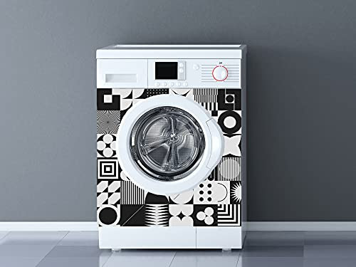 Oedim Vinilo para Lavadora Blanco y Negro Abstracto, Vinilo Decorativo para lavadoras, decoración para cocinas, Pegatina Lavadora