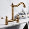 Traditional Kitchen Sink Mixer Tap, 2 Hole Dual Lever Bridge Brass Faucet 1/4 Turn Dual Ceramic Handles Tap Deck Mounted Hot and Cold Water Spout Faucet for Home Kitchen Sink (Antique Brass)