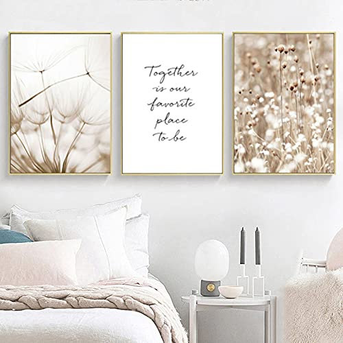 SWECOMZE Poster Set, 3 Bilder Set Wanddeko,Beige Pampas Wandbilder, Modern Bild für Wohnzimmer Schlafzimmer Flur,Wandposter, Ohne Rahmen (B,30x40cm)