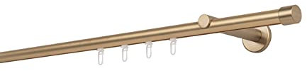 ondeco Gardinenstange auf Maß Innenlauf 20mm Cap 1-lauf Vorhangstange Wandträger 12cm Stilgarnitur Gleiter für Vorhänge Messing-Matt 140cm