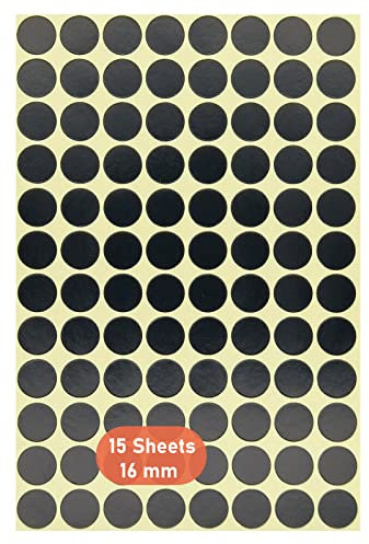 Runde Punkt Aufkleber,16mm Selbstklebende Punkte 15er Pack Farbige Kreisetiketten Punkt-Aufkleber zum Markieren von Kalendern DVDs Schulbücher Kunsthandwerk 1440 Punkte Schwarz