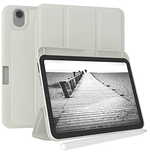 EAZY CASE - Schutzhülle mit Stifthalter für iPad mini 6. Generation 2021 Case 8.3 Zoll Hülle mit Stifthalterung Tablet Cover Touchpen Smartcase aufstellbar Klappcase Auto Sleep Wake Up Etui Grau