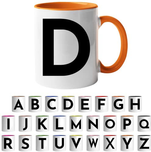 Design Letters Coffee Cup - Available in A-Z | Initial Mug with Alphabet | Ceramic Coffee Mugs for Women, Men | Letter D Mug | Orange