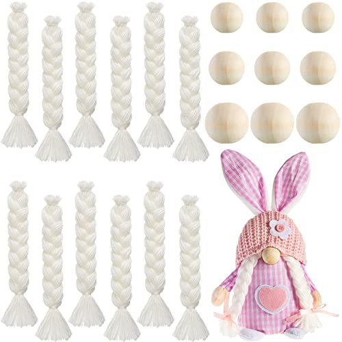 6 Paar Wichtel-Zöpfe zum Basteln mit 9 Stück Zwergennasen Zwergenherstellung Zubehör für Bastelarbeiten, vorgeschnittene Zwerg-Zöpfe, Zwergennasen, handgefertigtes Zubehör (weiß)