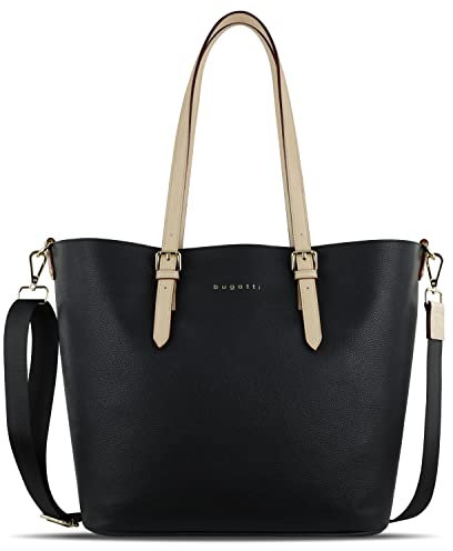 bugatti Ella großer Shopper bag-in-bag für Frauen, Damen-Handtasche Kunstleder, schwarz