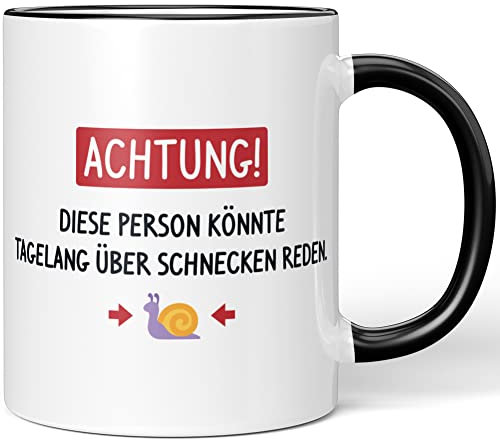 JUNIWORDS Tasse, Achtung! Diese Person könnte tagelang über Schnecken reden, Schwarz (1005912)