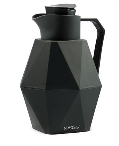Vialli Design Thermoskanne mit Glaseinsatz 1L GEO Schwarz | Geometrisches Design | Für Haus und Büro | für Kaffee, Tee, Getränke