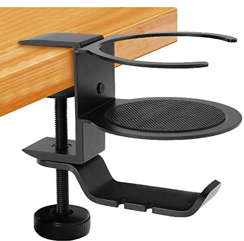 WANGCL Schreibtisch-Getränkehalter 360 ° drehbare Halterung Platzsparender PC-Gaming-Headset-Ständer unter dem Schreibtisch für das Heimbüro (Schwarz)