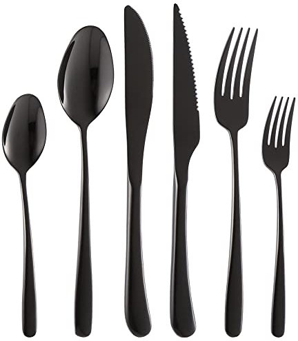 CISAY Besteck Set für 6 Personen, 36 Teilig Schwarz Edelstahl Essbesteck Set,Besteck inkl.Messer/Gabel/Löffel/Steakmessern,Spiegelpoliert, Spülmaschinenfest