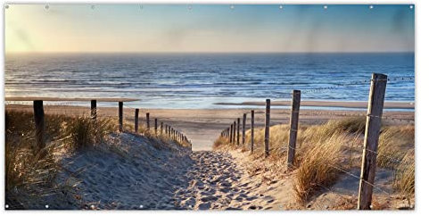 MuchoWow® Balkon Sichtschutz Sichtschutzmatte Balkonbanner Abdeckung für Terrasse Balkon Windschutz Blickdicht Wetterfest 300x130 cm Sand - Strand - Düne - Meer - Sommer
