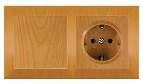 Mutlusan CANDELA Set: Lichtschalter/Ausschalter/Schalter und Steckdose mit 2 fach Rahmen horizontal/wagerecht/queer - Unterputz, Einbau, Wandeinbau - Eiche/Holz