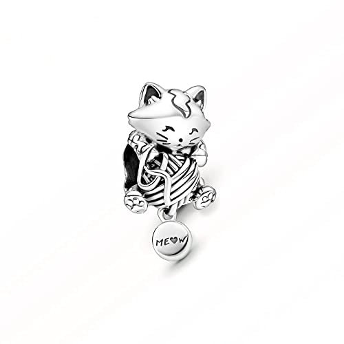 BEEUVIP Damen Kätzchen Charm Anhänger für Armband 925 Sterling Silber Geburtsstein Charms Beads passend für Armband