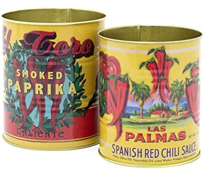 Carousel Home Set of 2 Decorative Replica Food Tin Cans | 2 Piece Mediterranean Retro Metal Storage Tin Set | Vintage Style Metal Food Display Cans