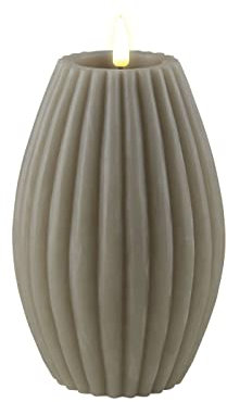 ReWu LED Kerze Deluxe Homeart Rillenkerze Ovale Formkerze aus Echtwachs mit hochwertigem Wachsspiegel - (Sand)