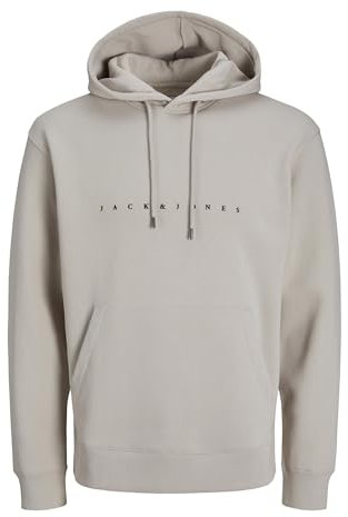 JACK & JONES Men's Jjestar Jj Sweat Hood Noos Sweatshirt, Moonbeam, L