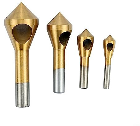 RANRAO Set di 4 Utensili per sbavare svasatori, svasatore in Titanio, Punta per Trapano, taglierina per Fori, Strumento per smussare Metallo per Metallo, Legno, Alluminio, Ferro, Piastra in plastica