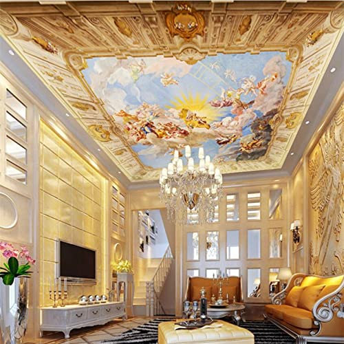 SABORR Fototapete 3d wohnzimmer decke tapete europäische engel figur malerei schlafzimmer dach dekoration aufkleber wandkunst malerei
