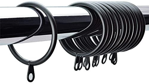 Black Metal Curtain Pole Rings - 45MM Strong with Sliding Eyelet Rings Pack of 6