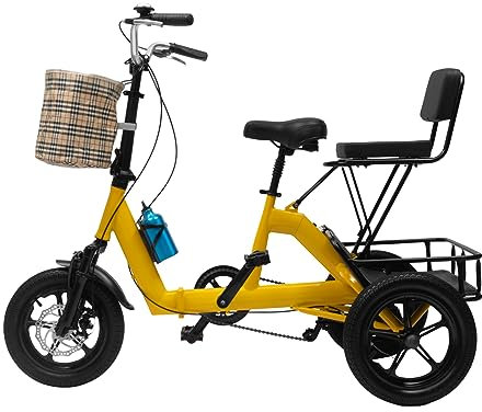 SABUIDDS 14 Zoll Dreirad für Erwachsene 3-Rad Faltbares Dreirad Premium-Fahrrad mit abnehmbaren vorderen und hinteren Aufbewahrungskörbe Tricycle für Reisen, Radfahren, Einkaufen