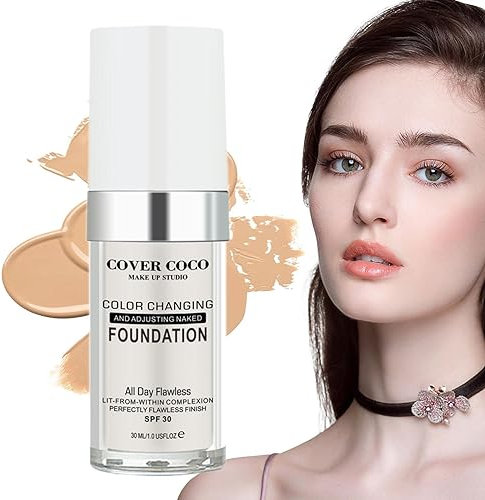 Farbwechselnde Foundation,30 ml farbregulierende flüssige Foundation - SPF 30 Base Nude Face Liquid Concealer, farbregulierende Foundation, Concealer Foundation, für alle Hauttypen Kasmole
