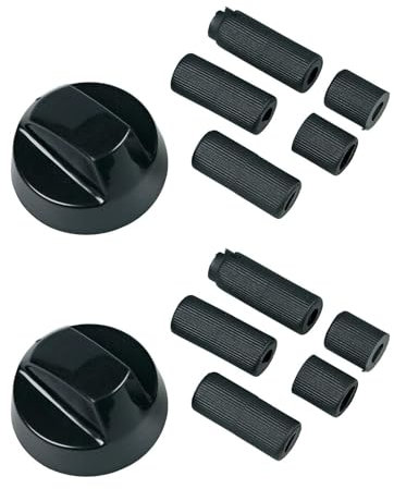 MEISO Lot de 2 boutons de commutation universels noirs pour four et cuisinière avec 10 adaptateurs, Ø 42 mm, pour tous les types de four, cuisinière et plaque de cuisson