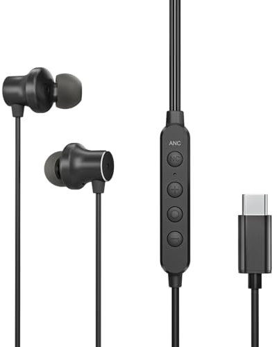 Avantalk Hush C30 - Active Noise Canceling USB C Wired Earphones with Microphone, ANC In-Ear Earbuds headphones with Volume Control, Compatible with Type C Smartphones