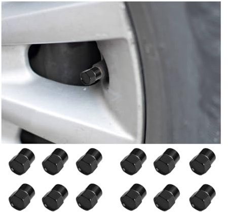 JNNJ 12 Stück Auto Ventilkappen Abdeckung, Autoventil Aluminium Kappen, Reifenventil-Staubkappen Mit Dichtung Universal Sechskant Ersatz, Ventilkappen Auto(Schwarz)