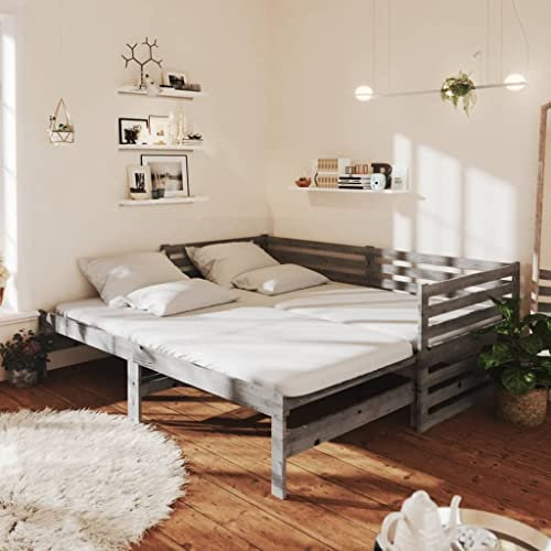 Moselota Ausziehbett, Grau, Kiefernholz, massiv, 2 x (90 x 200 cm) cm-p2457