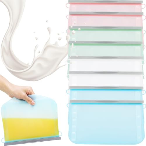 SQAQS 8PCS Silicone Sachet Conservation Lait Maternelle, 500ml Réutilisable, Doublement Étanches Sac Congelation Lait Maternel, Sans BPA, Double Couche Anti-Fuites Sachet Lait Maternel