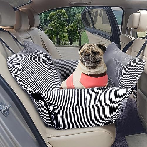 Johnear Hundebett Autositz Sitzerhöhung für Mittlere Hunde 2 in 1 Haustier Auto Reisesitze mit 2 Taschen,geeignet bis zu 30kg Haustier,Blau Hundebett Transporttasche Couch mit Sicherheitsleine