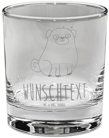 Mr. & Mrs. Panda Personalisiertes Gin Glas Mops - Personalisierte Geschenke, Sprüche, Hund, Gin-Glas Set Mit Namen, Liebe, Für Bar, Pure, Tonic Namensgravur, Cocktailglas, Knuffig