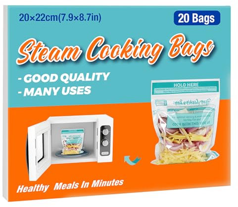 20 × Microwave Steam Cooking Bags Large Size Steam Food Storage Bags Disposable Microwave Steam Cooking Bags for Vegetables, Potatoes and Meat, Easy to Use (20 Bags)