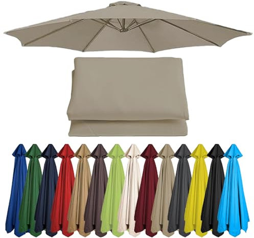 HonunGron 6-Rippen/8-Rippen Rund Ersatztuch, 2M/2.7M/3M Sonnenschirm Bespannung, Ersatzstoff Für Garten-Sonnenschirm, Mit Schirmbelüftung, Waschbar UV50+ (6 Ribs-2.7m/8.8ft,Taupe)