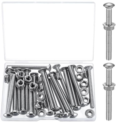 21 Pz M6 Bulloni per Carrozze, M6x60mm Viti a Testa Tonda, Vite a Testa Tonda Piatta, Bullone a Quadro Sottotesta con Dado Flangia Esagonale e Rondelle, Viti Bulloni per Carrozze