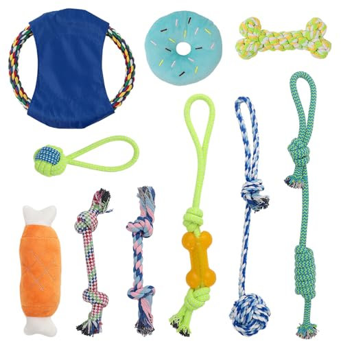 DOKI Puppy Dog Chew Toys 10pcs, Strong Dog Rope for Teeth Cleaning or Training, 100% Natural Cotton Toys Set for Small and Medium Dogs