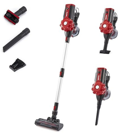 GEEPAS Upright Vacuum Cleaner | 2-in-1 Corded Stick & Handheld Vacuum for Carpet Hard Floor | Bagless HEPA Filter Lightweight Wall Mounted Cyclonic Suction 5m Power Cord | 600W Red