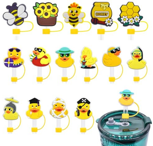 10 piezas de lindos gorros de paja de pato, 5 piezas de gorros de paja de abeja, gorros de paja de pato de silicona, accesorios para cabeza de paja de dibujos animados