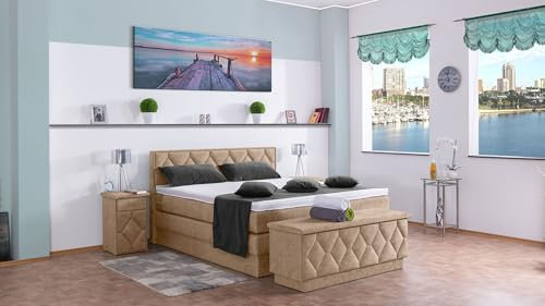 Boxspringbett Yara 240x220, DS-Beige, 7-Zohnen Taschenfederkernmatratze, Ergoflex - Inklusive Aufbau - Deutscher Hersteller