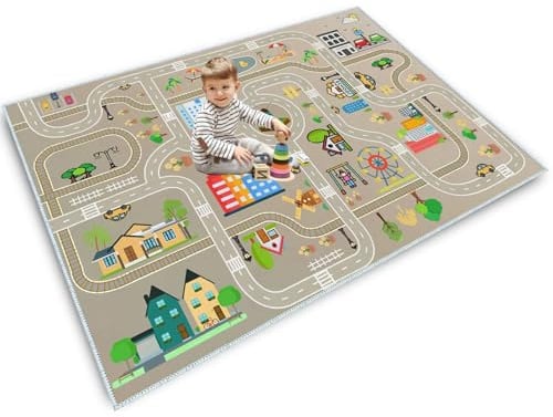 Autoteppich kinder,spielteppich kinder straße,kinderteppich für Jungen&Mädchen,Spielmatte Fahrzeugteppich Bauteppich,Stadt Lernbereich Teppich Pädagogisch für Schlafzimmer&Spielzimmer(B,160x230cm)