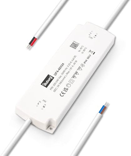 illuburg LED Trafo 24V 40W Wasserdicht IP44 Flach Flackerfrei für LED Strip Lampe LED Netzteil Treiber Power Supply