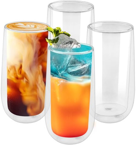 Shodiffy Doppelwandige Latte Macchiato Gläser,4er Set 270 ML Cappuccino Tassen Kaffeetassen Glas Kaffeeglas Teegläser für Cappuccino,Latte,Tee,EIS,Eistee,Iced Americano,Milch,Saft