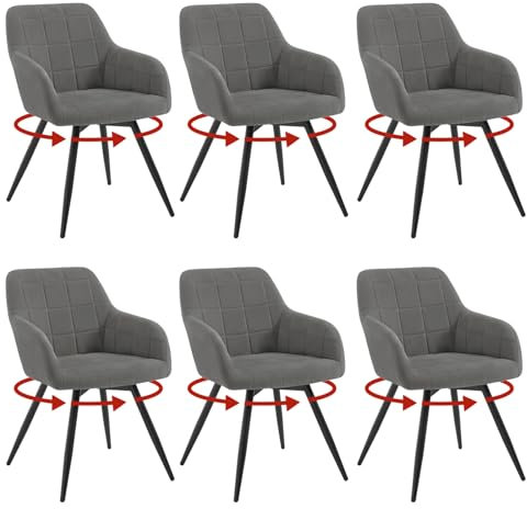 WOLTU 6er Set drehbare Esszimmerstühle, Samt gepolsterte ergonomische Esszimmertühle mit Metallbeinen,Esszimmertühle mit Rücken- und Armlehnen, für Küche, Wohnzimmer, Balkon, Dunkelgrau, EZS85dgr-6