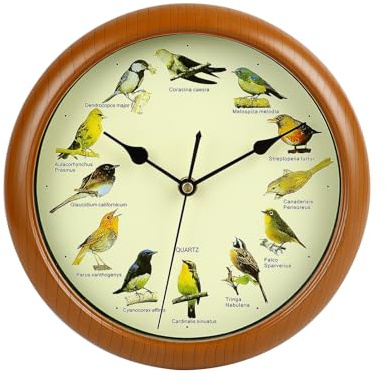 Ergocar Gesangs Vogel Wanduhr Zwölf Vogel Singen Batterieantrieb (33,02 cm) 13 Zoll