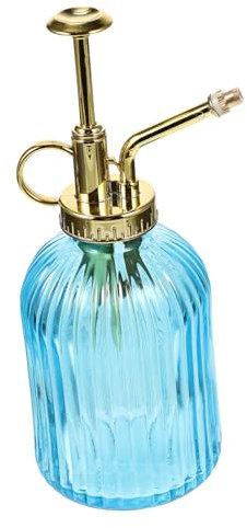 BCOATH Botella Rociadora para Plantas Vintage 350ml para Jardín Interior, Vidrio Transparente Cabezal Dorado, Regadera Pequeña Portátil para Regar Flores y Plantas De Maceta