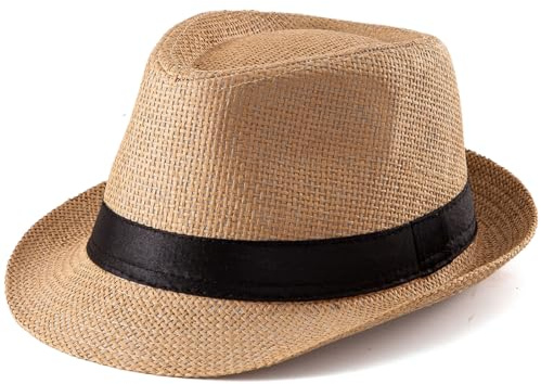 LADYBRO Chapeaux Fedora de paille XL pour homme, été, trilby, plage, voyage, Panama, décontracté, 7 1/2