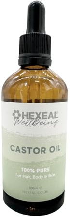 Hexeal Castor Oil 100ml – 100ml Bottle Of 100% Pure, Cold Pressed, Food Grade Castor Oil - Natural Moisturiser for Hair, Eyelashes, Eyebrows, Skin & Nails