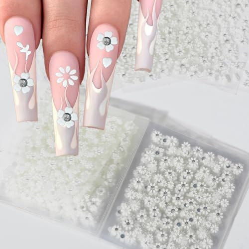 30 Stück Blumen Nagelsticker Nagel Sticker Weiß Blume Selbstklebend Blumen Nagelaufkleber Nageldesign Zubehör Nagelfolie Nail Stickers Weiße Aufkleber Nägel für Damen Dekoration